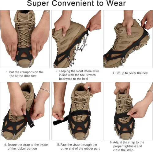 Miniatura 5 de Crampons 19 Spikes with Stainless Steel Chain Ice Snow Grips Traction Cleats System Safe Protect for Walking, Jogging, Climbing, Hiking on Snow and