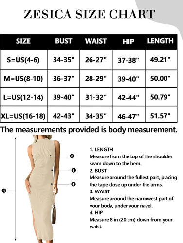 Miniatura 6 de ZESICA Women's 2024 Summer Knitted Sweater Dress Sleeveless Mock Neck Ribbed Side Slit Bodycon Tank Midi Dresses