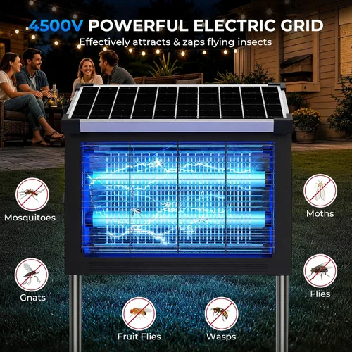 Miniatura 2 de Extractor de Insectos Solar para Exteriores, Jinyeda Mata Mosquitos Recargable 4500V con Batería de 4000mAh, Panel Solar Desmontable, Mata Mosquitos