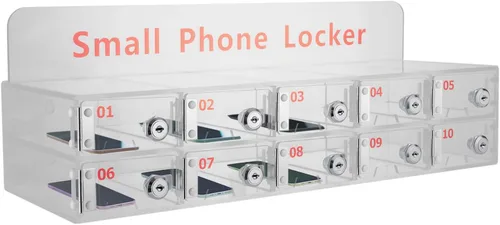 Taquillas de teléfono celular, caja de bloqueo de acrílico para teléfono celular con cerraduras de puerta y llaves, 10 ranuras montadas en la pared