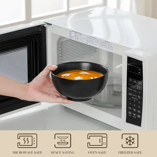 Miniatura 4 de MALACASA Juego de 6 cuencos de sopa de porcelana de 26 onzas, cuencos de cerámica negra para cocina, cuenco de cereales para avena, fruta, ensalada