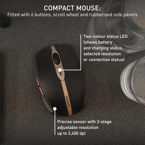 Miniatura 5 de CHERRY DW 9100 Slim, juego de teclado y mouse inalámbricos, conexión Bluetooth y RF de 2.4 GHz, teclas silenciosas, escritura cómoda, recargable