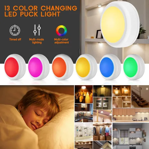 Miniatura 4 de Paquete de 12 luces LED inalámbricas con cambio de 16 colores, luces LED para debajo de gabinetes, luz de armario, luces nocturnas alimentadas por