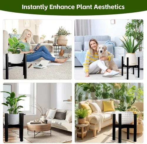 Miniatura 7 de Soporte ajustable de bambú para plantas de interior, soporte para macetas de 8 a 12 pulgadas para sala de estar, dormitorio, esquina, estante