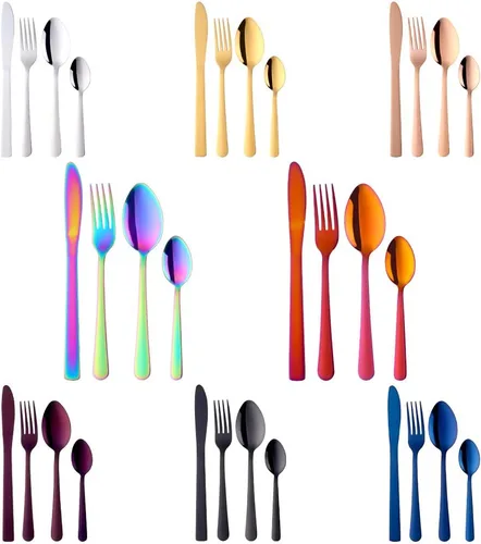 BuyGo - Juego de cubiertos de acero inoxidable de 32 piezas, juego de 8 cubiertos, incluye cuchillo, tenedor, cuchara, cuchara de té para 8 personas