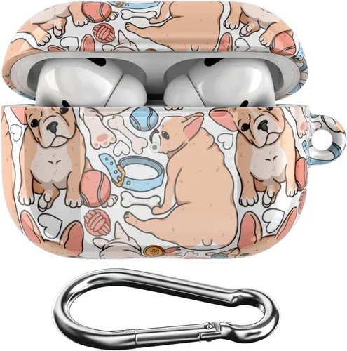Miniatura 13 de Funda compatible con Airpods Pro y Pro 2 Airpods 3-2-1 Gen Bulldog Francés Portátil, Diseño de Clip de Bloqueo Lindo Estampado de Cachorro Perros