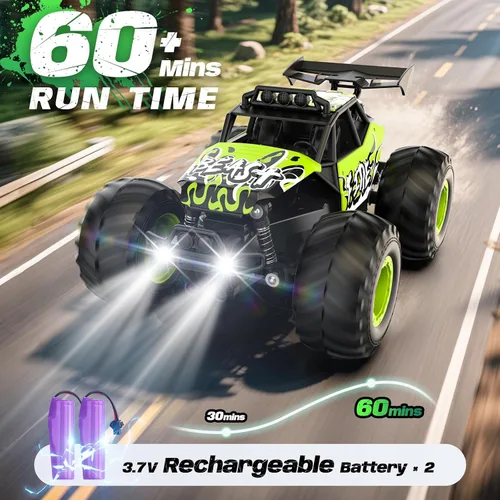 Miniatura 4 de Auto a control remoto, autos RC todo terreno con interruptor de velocidad, camión RC con faros LED y baterías recargables, juguete Monster Truck
