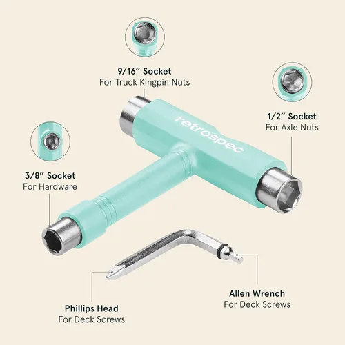 Miniatura 3 de Retrospec Upkeep - Herramienta de patinaje portátil multifunción todo en uno con llave Allen 2 en 1 y destornillador Phillips para ajustar y apretar