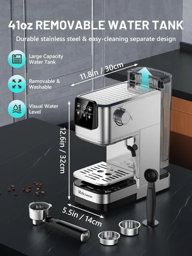 Miniatura 7 de Máquina de Espresso RELEXNOW, cafetera de café profesional de 20 bares con espumador de leche y varilla de vapor, máquina de café caliente y helado