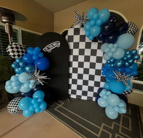Miniatura 6 de Kit de Arco de Globos Azul ADOINBY, kit de 152 piezas de globos cromados macarrón azul marino y estrellas, kit de globos de diferentes tamaños