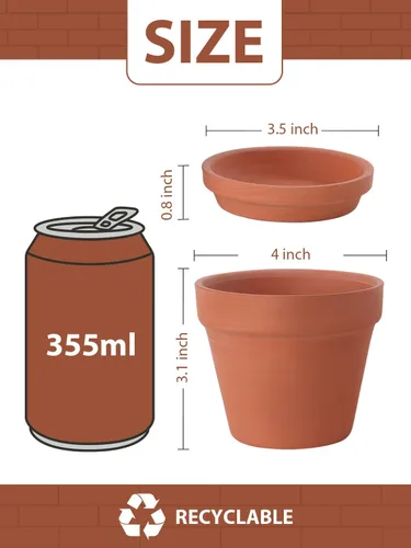 Miniatura 2 de INGOFIN Macetas de terracota de 4 pulgadas con platillos, paquete de 8 macetas de arcilla poco profunda con agujeros de drenaje para suculentas