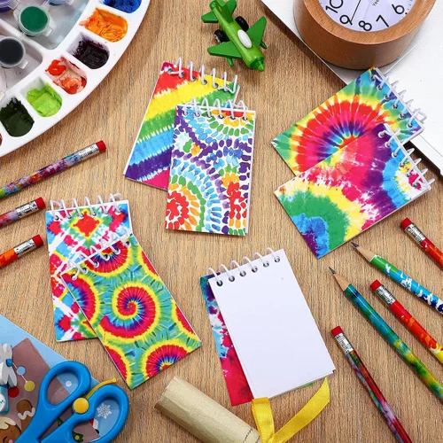 Miniatura 4 de Honoson 48 mini blocs de notas de teñido anudado para bloc de notas de bolsillo, mini cuadernos en espiral, blocs de notas pequeños y lápices