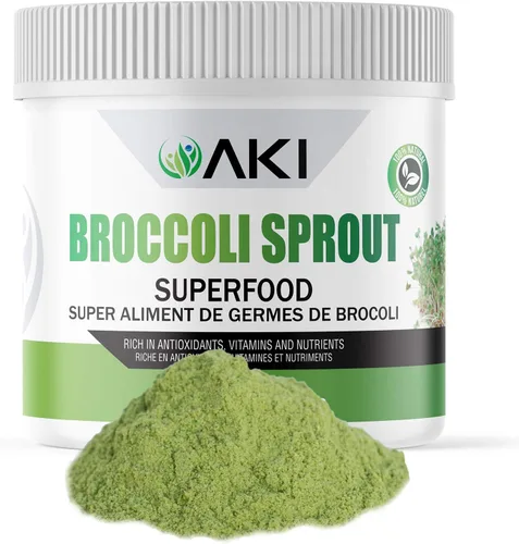AKI Broccoli Broccoli Sprout Powder - Ideal en vitaminas y sulforafano - Superalimento para batidos de verduras verdes o comidas - Sin OMG (5.29