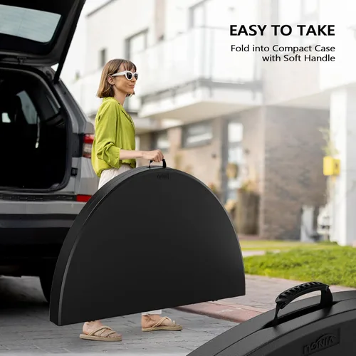 Miniatura 2 de VINGLI Mesa Comercial Redonda Negra Bi-Plegable de 48", Mesa de Comedor/Cartas de Plástico Portátil de 4 Pies para Cocina o Fiesta al Aire Libre