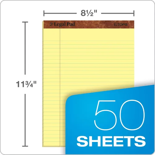 Miniatura 2 de TOPS The Legal Pad Bloc de escritura, 8-1/2 x 11-3/4 pulgadas, papel canario, regla legal, 50 hojas, paquete de 3 (75327)