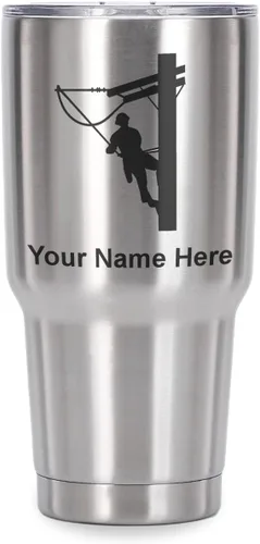 Miniatura 41 de LaserGram Taza aislada al vacío de 20 onzas, Lineman, grabado personalizado incluido (negro)