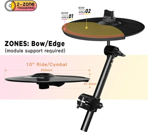 Miniatura 3 de Juego de platillos electrónicos para expansión de batería eléctrica 10 inch Dual-zone Triggering Cymbal With Choking Function, Arm/Clamp and 6.5ft