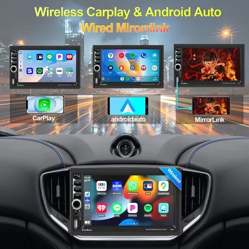 Miniatura 2 de Apple CarPlay doble Din inalámbrico, 7 pulgadas Bluetooth 5.2, radio de coche FM, IPS 1024 x 600 pantalla táctil estéreo de coche, cámara