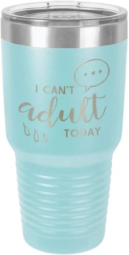 Miniatura 15 de Vaso grabado con texto en inglés "I CAN'T ADULT TODAY", de acero con recubrimiento de polvo grabado con láser, taza de viaje con camello polar sin