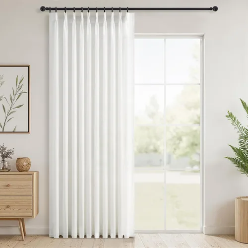 Miniatura 22 de Topfinel 2 paneles de cortinas plisadas de lino beige y blanco de 63 pulgadas de largo, para dormitorio y sala de estar, cortinas semitransparentes
