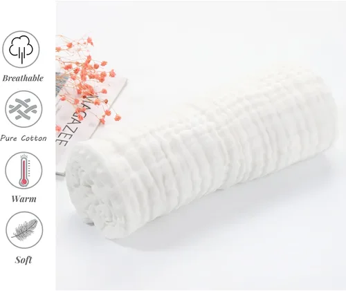 Miniatura 4 de YEBON ProC - 2 toallas de baño de muselina para bebé, toalla de baño de algodón súper suave, 6 capas, manta para bebé recién nacido, 41.3 x 41.3
