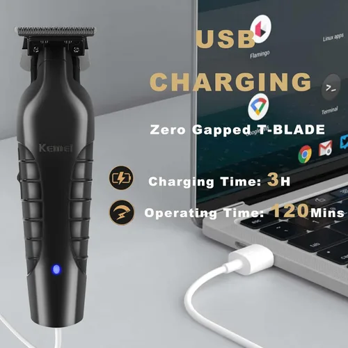 Miniatura 3 de KEMEI 2299 Cortadora profesional de pelo/barba para hombres, cortapelos sin huecos para barbero con hoja en T, recargable inalámbrica