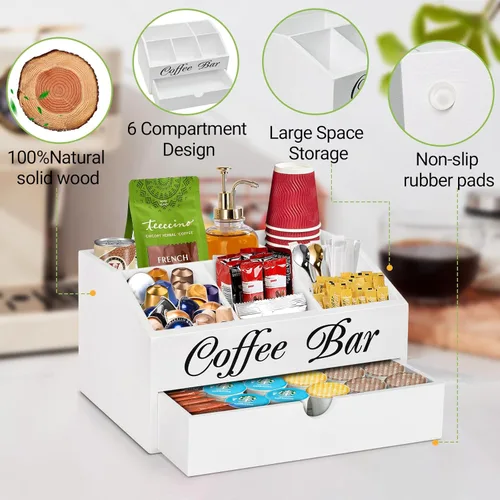 Miniatura 6 de Organizador de barra de café, accesorios de barra de madera con cajón, organizador de estación de café, cesta de almacenamiento, estación