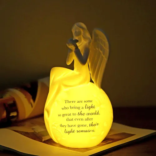 Miniatura 6 de Luz Nocturna de Cerámica Ángel Guardián – Lámpara Figurina de Ángel Orando con Mensaje Inspiracional – Regalo Conmemorativo con Luz LED