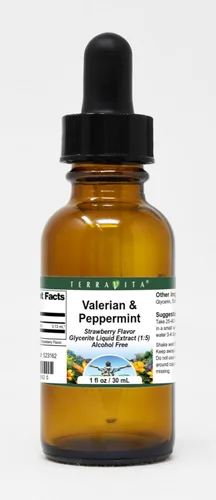 Terravita Extracto líquido de glicerita de valeriana y menta (1:5) - Sabor a fresa (1 oz, ZIN: 523162)