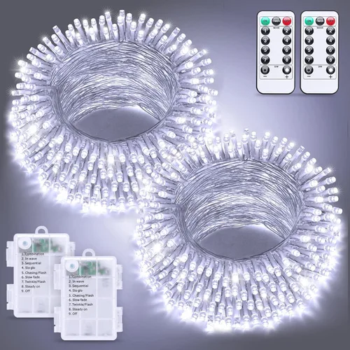 Miniatura 15 de JMEXSUSS Luces de Navidad multicolor que funcionan con pilas con 8 modos de control remoto, impermeables, 33 pies, 100 luces LED de Navidad