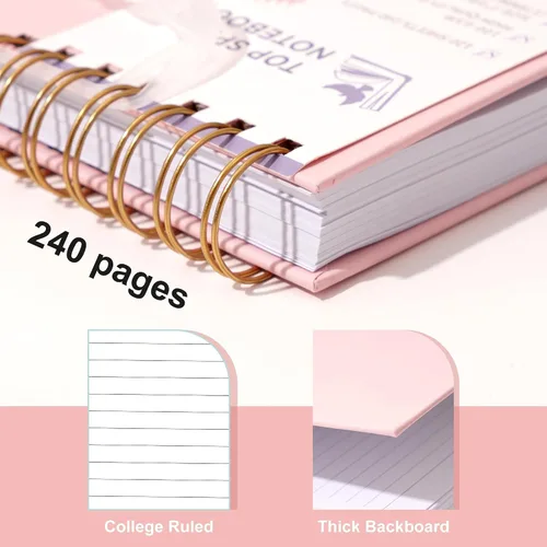 Miniatura 5 de Yoment Cuaderno de espiral superior, blocs de estenografía de tapa dura, 240 páginas, cuadernos de espiral encuadernados en la parte superior, Rosado