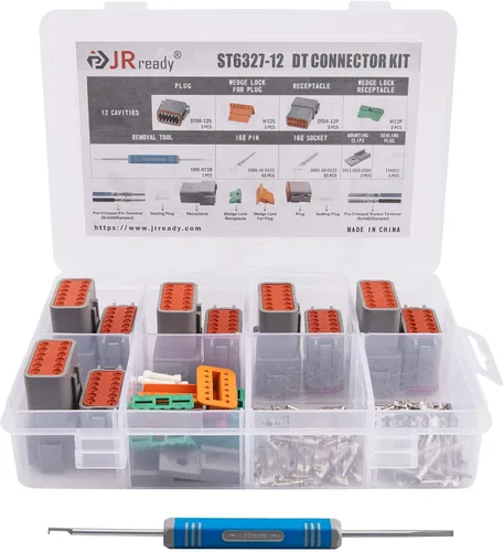Miniatura 6 de JRready ST6327-12 Deutsch Kit de conectores DT de 12 pines, conectores DT impermeables grises de 12 pines (5 juegos), tamaño 16 contactos estampados