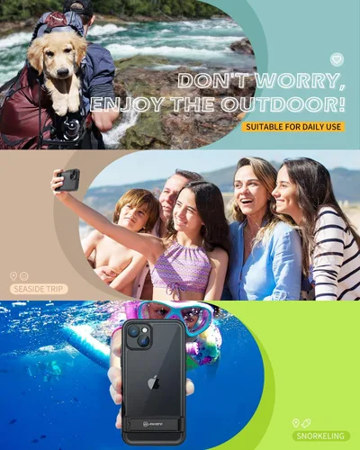 Miniatura 7 de Lanhiem Funda para iPhone 14 con soporte, IP68 impermeable a prueba de polvo con protector de pantalla integrado, cuerpo completo, a prueba