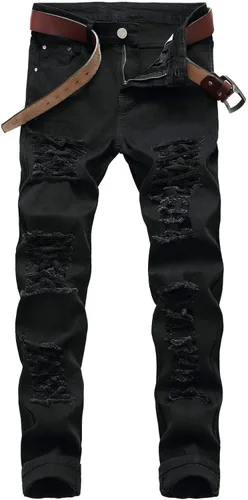Miniatura 2 de Pantalones de mezclilla ajustados para hombre, rasgados, elásticos, desgastados, pierna cónica, desgastados, pantalones de mezclilla para hombre