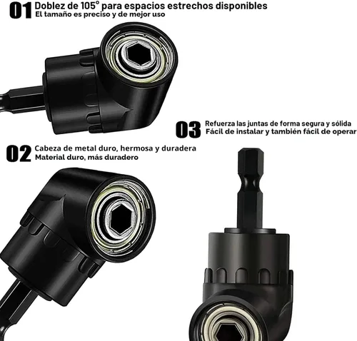 Miniatura 4 de Juego de extensión de broca flexible con accesorio de ángulo recto, giratorio de 360° de 1/4 3/8 1/2 pulgadas, juego de adaptadores de enchufe