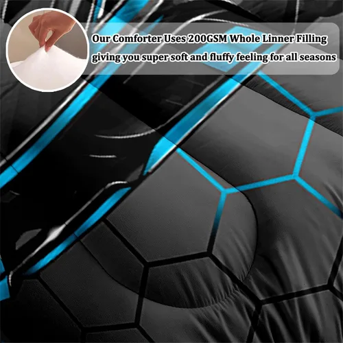 Miniatura 4 de Juego de Ropa de Cama Individual para Niños con Coches de Carrera, Juego de Edredón de Tamaño Individual con Coche Deportivo Azul para Niños, Juego