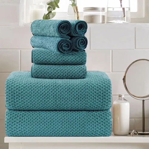 Miniatura 17 de Juego de 8 toallas de baño grandes azules para la familia - 2 sábanas de toalla de baño extragrandes, 2 toallas de mano, 4 paños - 600GSM suaves