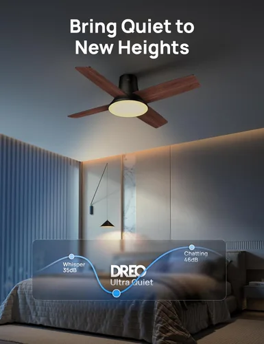Miniatura 5 de DREO Ventilador de techo, ventilador de techo de perfil bajo de 44 pulgadas con luz y control remoto, LED de 5CCT, 6 niveles regulables, motor Negro
