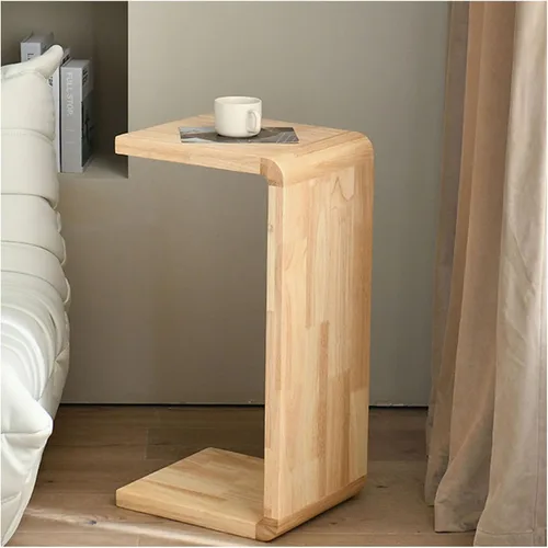Miniatura 15 de Mesa auxiliar en forma de C, mesa auxiliar de madera maciza para sofá, cama y sala de estar, mesa auxiliar pequeña para aperitivos que ahorra