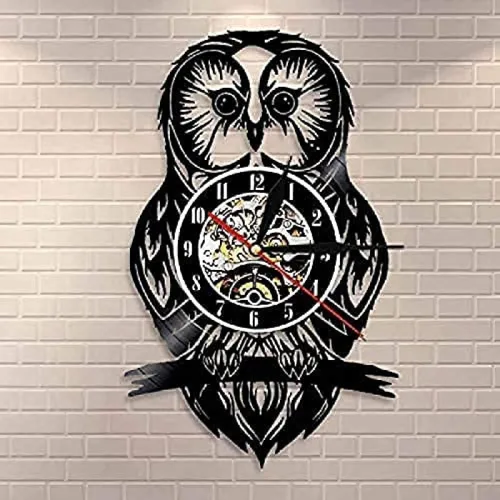 Reloj de pared con diseño de búho de vinilo para decoración de búho, regalo para niños, amantes de los animales, vintage, hogar, sala de estar,