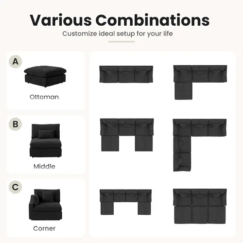 Miniatura 9 de WJShome Sofá Seccional Cloud Couch de 83 pulgadas para sala de estar, sofá seccional modular relleno de plumón, sofás en forma de L con otomana