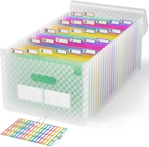 Miniatura 13 de ABC life Organizador de archivos de acordeón de 26 bolsillos, soporte mensual expandible de alta capacidad para facturas y recibos con pestañas