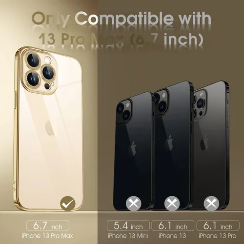 Miniatura 2 de Supdeal Funda transparente para iPhone 13 Pro Max, [No se pone amarilla] [probada en caídas de grado militar] funda protectora para teléfono a Dorado