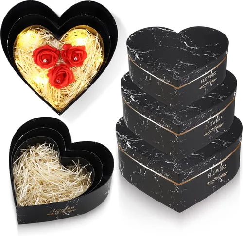 Miniatura 10 de Glenmal 3 cajas de regalo en forma de corazón para el día del padre con tapas, 3.53 onzas de papel triturado, cajas de flores de corazón para boda