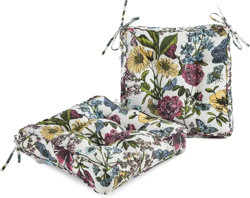 Miniatura 9 de ARTPLAN Cojín de asiento para exteriores, cojín cuadrado grueso para silla de mimbre de patio con lazo, juego de 2, 19 x 19 x 5 pulgadas, beige