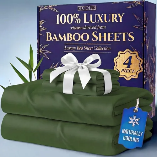 Miniatura 15 de DECOLURE 100% Viscosa derivada de bambú, juego de sábanas tamaño King de 4 piezas, lujosas sábanas naturalmente frescas, juego de cama ultra suave