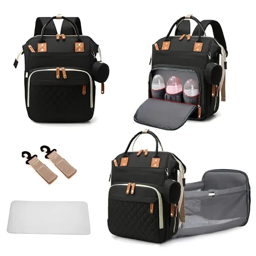 Miniatura 11 de GurZinn Mochila para pañales con cambiador portátil, mochila multifunción 3 en 1, mochila de viaje para mamá, cochecito rosa