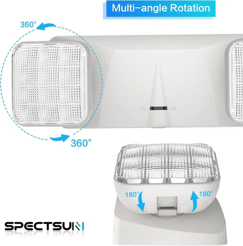 Miniatura 6 de SPECTSUN - Paquete de 2 luces LED de emergencia blancas, luz LED de emergencia de cabeza cuadrada ajustable con batería, luz de emergencia