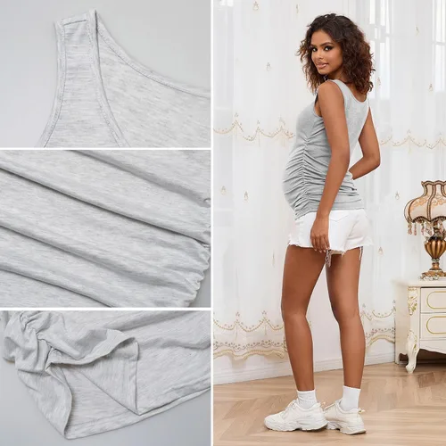 Miniatura 6 de GINKANA Camisetas sin mangas de maternidad fruncidas básicas camisetas de maternidad chaleco ropa de mamá