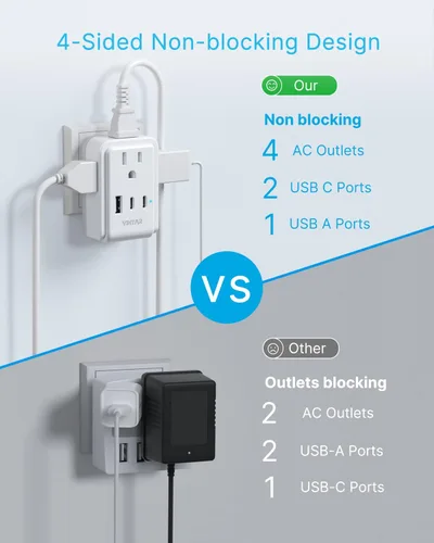 Miniatura 3 de Paquete de 2 adaptadores de enchufe de viaje europeos, adaptador VINTAR Europe con 4 salidas de CA, 3 puertos USB (2 USB C), adaptador de corriente